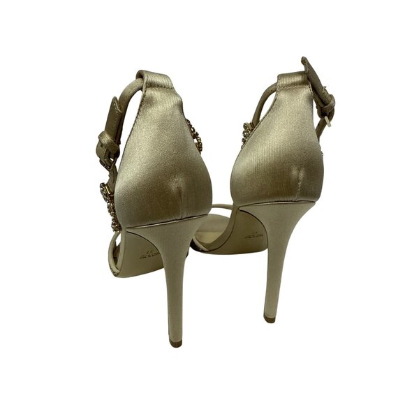 Monique Lhulillier Women's Heels Gold Crystal Embellished Stiletto EU 37 6.5 NEW - Picture 6 of 12